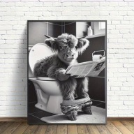 Plakat na płótnie z bawołem humor WC flaming bez ramy łazienka 30x40 A3