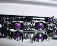 BRANSOLETKA JAK TATUAŻ RUNA VALKNUT STAL KAMIEŃ AMETYST !