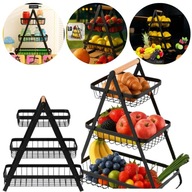 KOSZ NA OWOCE KOSZYK PIĘTROWY METALOWY CZARNY 3 POZIOMY STOJAK NA WARZYWA