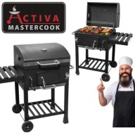 GRILL OGRODOWY WĘGLOWY DUŻY ŻELIWNY RUSZT PRZENOŚNY BBQ PÓŁKA + TERMOMETR