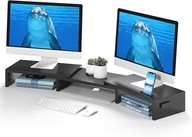 Podwójny stojak na 2 monitory drewniany stabilny czarny regulowany