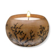 Drewniany świecznik tealight - motyw drzew - pirografia, natura, pirografia