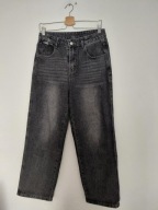 Szare jeansy wide leg crop / baggy z wysokim stanem L