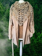 CIEPŁA MIĘKKA SZYDEŁKOWA CHUSTA Z WEŁNY MERINO_MELANŻ KREMOWO/BEŻOWO/SZARY