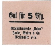 Biała Woda - Weisswasser - 5Pf - Glashuttenwerke Union