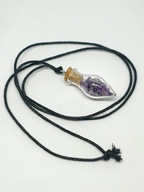 Naszyjnik wisiorek z minerałami ametyst fluoryt buteleczka rzemyk