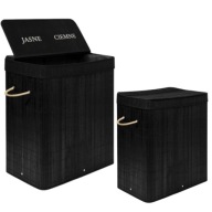 KOSZ NA PRANIE BIELIZNY SKŁADANY 100L CZARNY DWUKOMOROWY DUŻY BAMBUSOWY