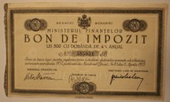 RUMUNIA 500 LEI 1932 - 1933 RUMUNIA - BON DE IMPOZIT - AKCJA, OBLIGACJA