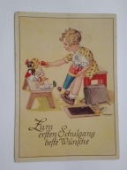 Dziewczyka z tytą ze słodyczami, częstuje misia i inne zabawki - stara