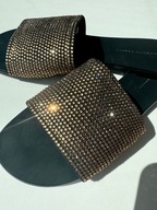 -60% Giuseppe Zanotti złote sandały klapki z kryształkami cudo 38,5 / 24,5