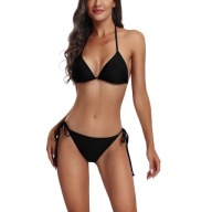 Bikini damskie push up wiązane czarne FITTOO L komplet