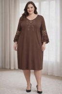 PIĘKNA SUKIENKA OKAZJONALNA OZDOBNY RĘKAW KRYSZTAŁKI 54/56