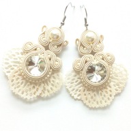 Kolczyki sutasz ecru wachlarze ażurowe ślubne