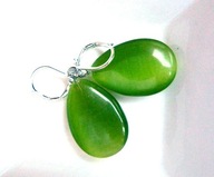 Zielony kwarc kocie oko, kolczyki w srebrze