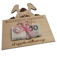 Kartka Voucher Tabliczka na pieniądze Zajączek Wielkanoc Twój GRAWER napis