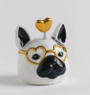 Skarbonka piesek Buldog Francuski Serce Okulary Złota Figurka Pieska dzieci