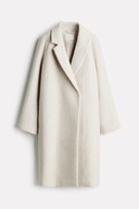 H & M płaszcz wełniany pudełkowy długi trencz klasyczny beżowy kremowy ecru