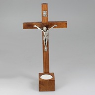 DREWNIANY CIEMNY Krzyż Ścienny Świecznik Na Ścianę / Stół KOMPLET KOLĘDOWY