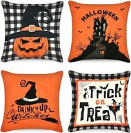 4 SZTUKI HALLOWEENOWE POSZEWKI NA PODUSZKI DEKORACJE LNIANE AKCESORIA DYNIA