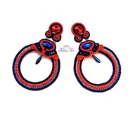 Kolczyki Haft Sutasz Koła Czerwień Granat Kryształowe