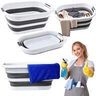 KOSZ NA PRANIE SKŁADANY BIAŁY SZARY MISKA SILIKONOWA WANIENKA NA BIELIZNĘ