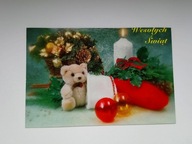 Wesołych Świąt - miś i dekoracje świąteczne - pocztówka