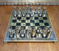 Szachy metalowe | GRECKIE | 40x40 | złoto, srebro, vintage, mitologia