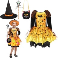 Dziewczęcy Kostium Czarownicy Kapelusz Akcesoria Świecąca Sukienka 7-9 lat