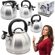 CZAJNIK TRADYCYJNY NA GAZ NA INDUKCJĘ 3L SREBRNY Z GWIZDKIEM