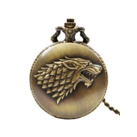 Kieszonkowy Zegarek Brąz Klasyczny Otwierany na Łańcuszku - Wilk Rodu Stark