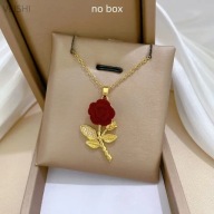 NASZYJNIK wisiorek czerwona róża złote akcent cyrkonia vintage