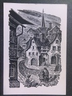 NOWA RUDA Uliczka , drzeworyt M. Hiszpańskiej 1952 (2)