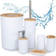 ZESTAW ŁAZIENKOWY KOMPLET 6 ELEMENTÓW DO WC DOZOWNIK KOSZ SZCZOTKA BIAŁY