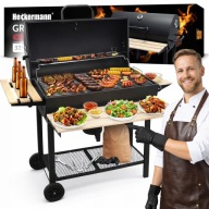 GRILL WĘGLOWY OGRODOWY 2 RUSZTY CHROMOWANE 2 PÓŁKI POPIELNIK TERMOMETR STAL