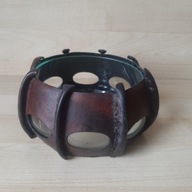 Vintage miseczka w skórzanej oprawie na orzeszki, cukierki lata 80