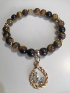 Bransoletka na gumce tygrysie oko cyrkonie 16cm