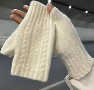 Zimowe ciepłe, modne, dzianinowe rękawiczki z półpalcami