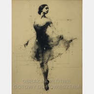 Baletnica kobieta vintage rysunek ołówek sepia taniec obraz płótno 55x80