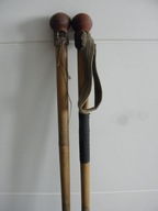 Stare drewniane bambusowe kije do nart kolekcjonerskie retro 115 cm skóra