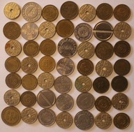 ŻETONY, TOKENY - CIEKAWY ZESTAW 49 SZTUK ŻETONÓW, TOKENÓW