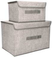 Organizery tekstylne Szare 38x25x23cm + 26x20x16cm kpl. 2 sztuk z pokrywami