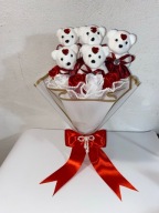 Bukiet RÓŻA kwiaty.7szt. Bukiet ze wstążki satynowej. ręcznie wykonane.