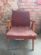 Stary czerwony fotel PRL VINTAGE