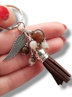 050 Oryginalny BRELOK do kluczy brązowy, do torebki, kamienie agat