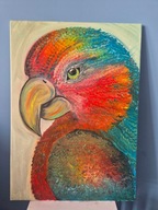 PAPUGA obraz olejny na płótnie 50x70 - kolory, abstrakcja, unikat