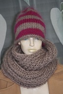 KOMPLET CZAPKA komin L RĘKODZIEŁO MOHER cappuccino