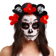 Opaska na głowę z czaszką z czarnej róży Czerwona Gotycka Halloween Impreza