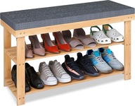 Ławka ze Stojakiem na Buty Bambusowa 3 Poziomowa Siedzisko Półka