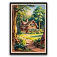 Plakat z ramą 21x30cm Drewniana Chatka Serce Lasu Natura Góry Relaks Styl