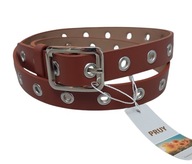 Brązowy pasek regulowany z srebrnymi oczkami i klamrą